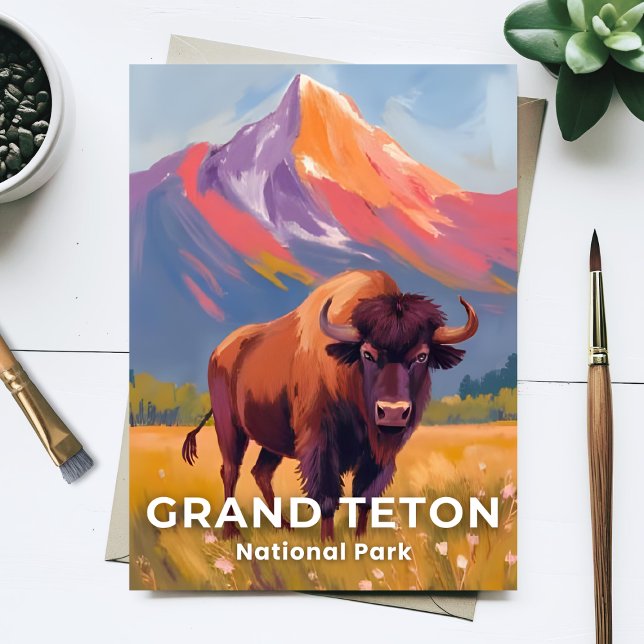 Postal Grand Teton National Park | Bison Travel Art (Subido por el creador)