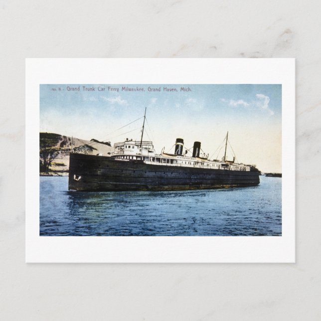 Postal Grand Trunk Car Ferry Milwaukee, Grand Haven, MI (Anverso)