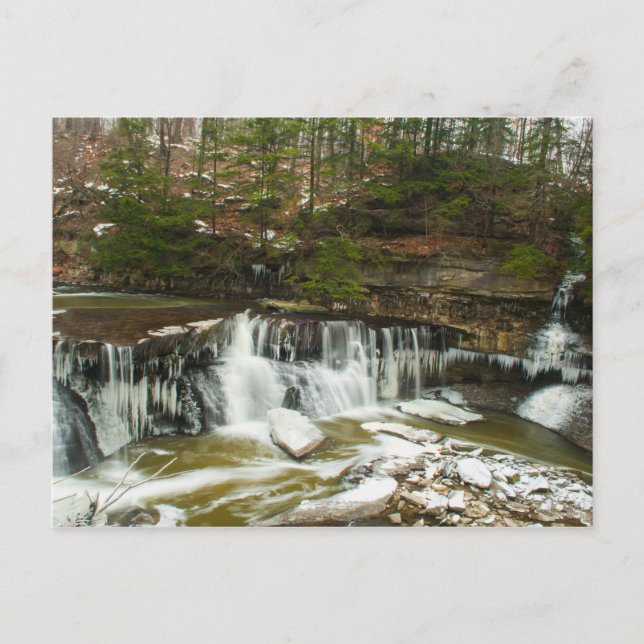 Postal Grandes cataratas del arroyo de Tinker en invierno (Anverso)
