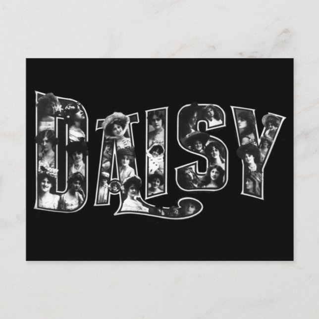 Postal Grandes letras de margarita con rostros de mujeres (Anverso)