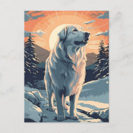 Postal Grandes pirenas en el bosque nevado al atardecer