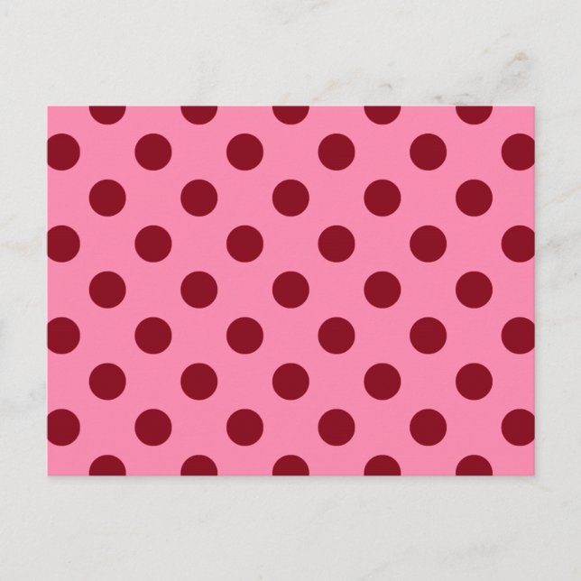 Postal Grandes puntos retro - burdeos sobre rosa (Anverso)