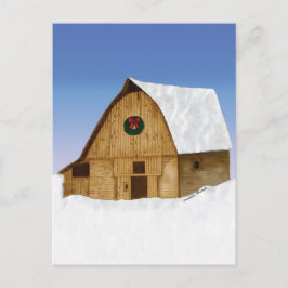 Postal Granero de Nueva Inglaterra nevado en invierno