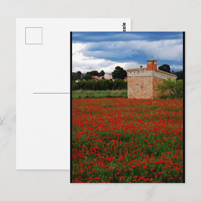 Postal Granero en retrato de campo de amapolas (Anverso / Reverso)