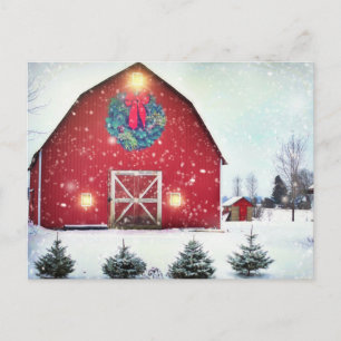Postal Granero Rojo de Navidad