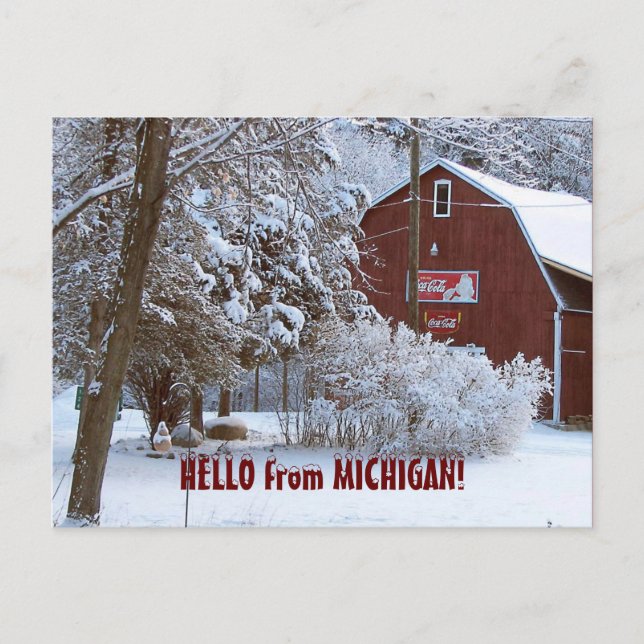 Postal ¡GRANERO ROJO NEVADO, HOLA de MICHIGAN! (Anverso)