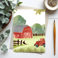 Granero Rojo | Pintura de Acuarela de Tractor de G