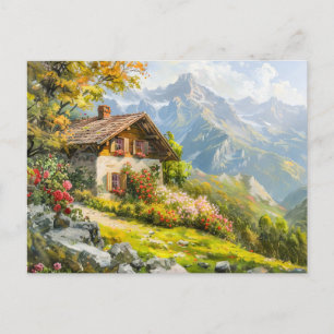 Postal Granja alpina con vista al valle
