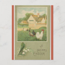 Postal Granja Antigüa Con Gallinas Pascua