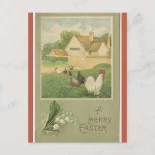 Postal Granja Antigüa Con Gallinas Pascua