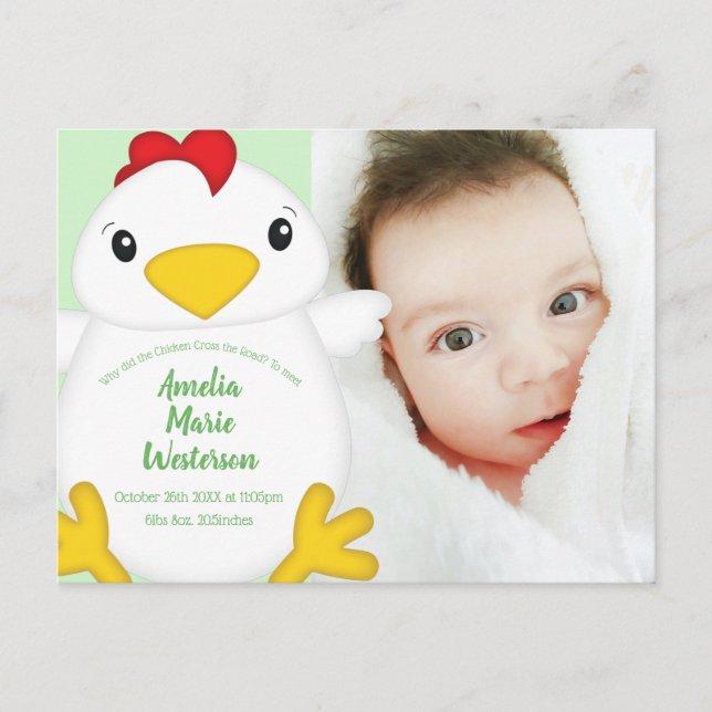 Postal Granja Baby Shower de pollo (Anverso)