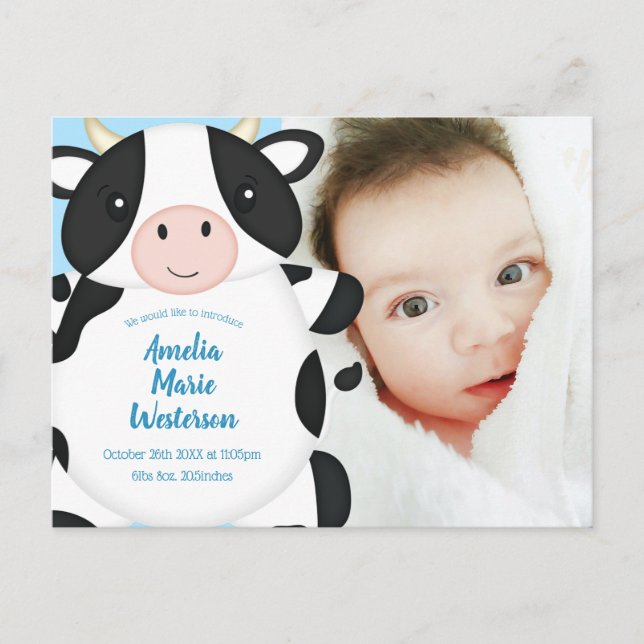 Postal Granja Baby Shower de vaca (Anverso)