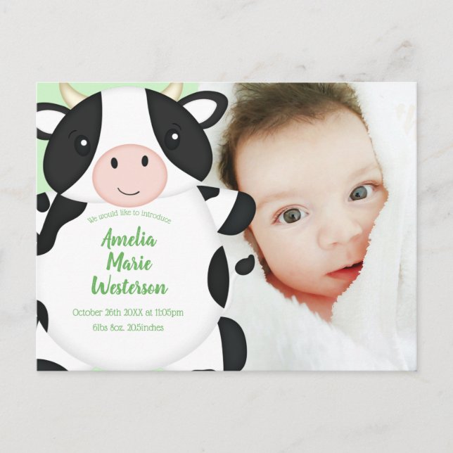 Postal Granja Baby Shower de vaca (Anverso)