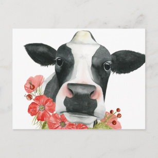 Postal Granja de amapola - Vaca con flores