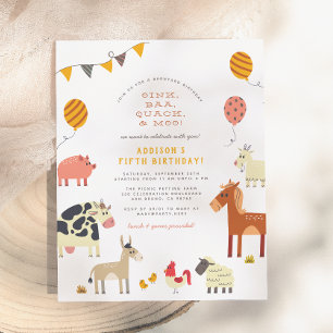 Postal Granja de Animales Oink Baa Quack Moo Fiesta de Cu