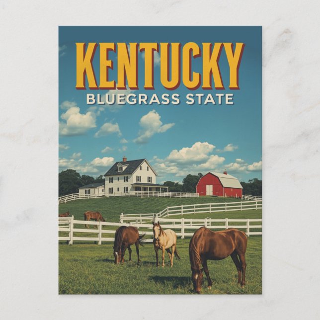 Postal Granja de Caballos del Estado Bluegrass de Kentuck (Anverso)