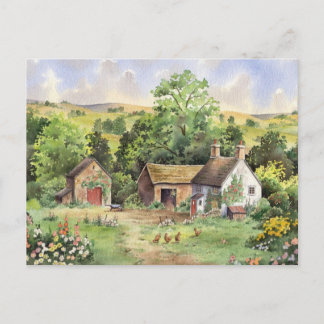 Postal "Granja de campo" paisaje idílico del país
