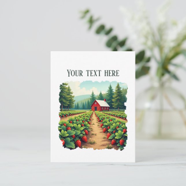 Postal Granja de fresas divertida personalizable (Anverso de pie)