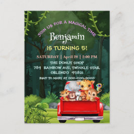 Postal Granja de la jungla del zoológico lindo camión tra