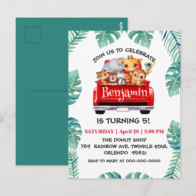 Postal Granja de la selva del zoológico lindo cumpleaños  (Anverso / Reverso)