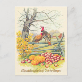 Postal Granja de Pavos Calabaza Manzanas Árbol Hojas de O