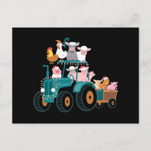 Postal Granja de Tractor de Navidad Divertido Día Festivo
