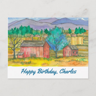 Postal Granja Land Red Barns Happy Birday Custom Name