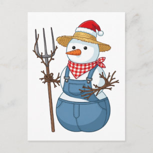 Postal Granjero de muñeco de nieve Navidad 2026 Granja de