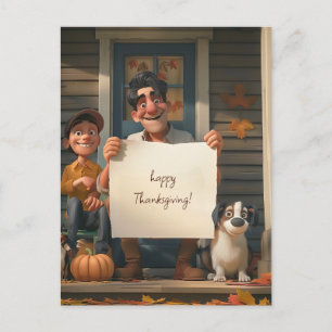 Postal Granjero, su hijo y el perro de la familia