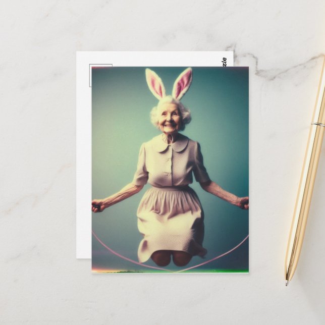 Postal Granny Easter Bunny Jumping Rope (Anverso/Reverso In Situ)