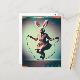 Postal Granny Easter Bunny Saltando Fotografía Retro