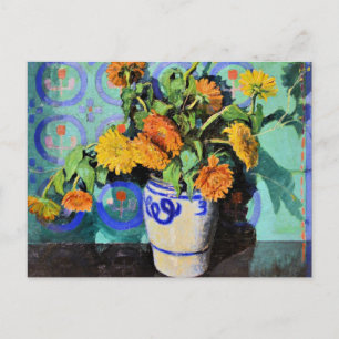 Postal Grant Wood - Calendulas, pintura floral,