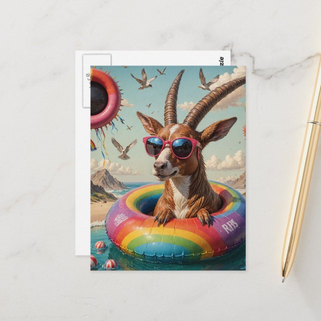 Postal Grasa divertida como criador en un viaje flotante (Anverso/Reverso In Situ)