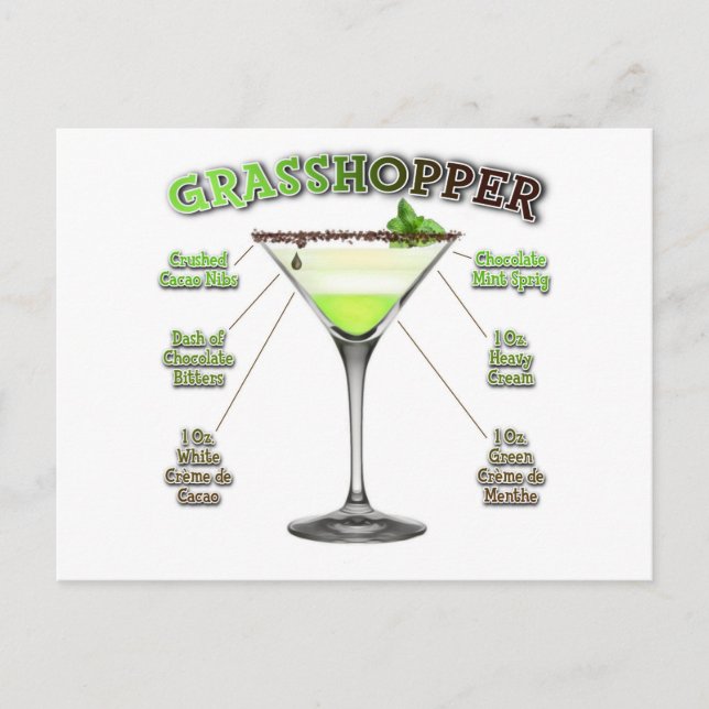 Postal GRASSHOPPER Cocktail Recipe Art (Anverso)