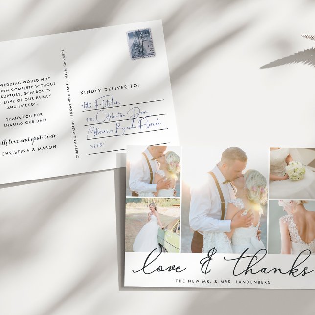 Postal Gratitud de moda | Collage de fotos Boda Gracias (Subido por el creador)