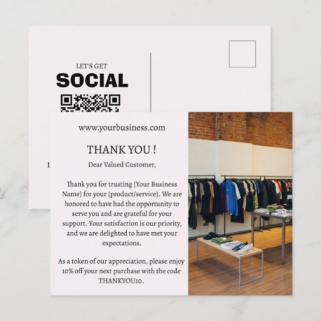 Postal Gratitud Empresarial Presupuesto Minimalista Rosa  (Anverso / Reverso)