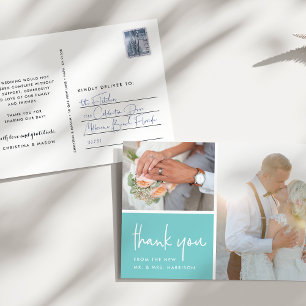 Postal Gratitud en Aqua   Foto Boda Gracias