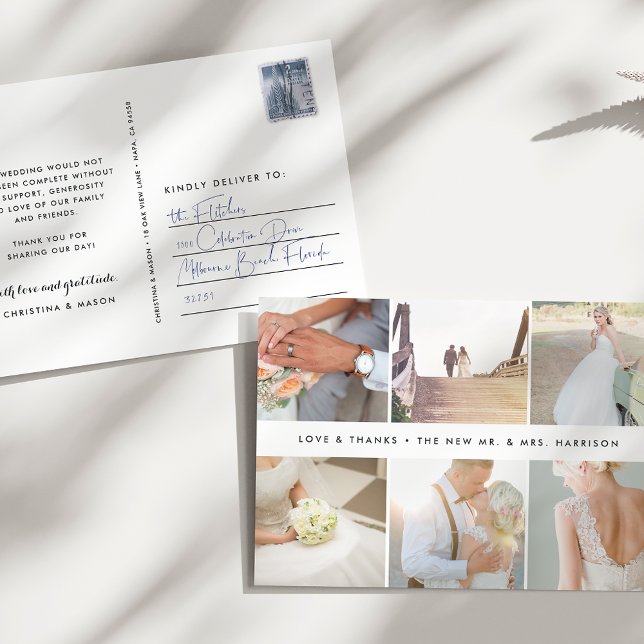 Postal Gratitud moderna | Collage de fotos Boda Gracias (Subido por el creador)