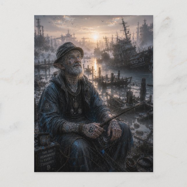 Postal Gratitud / Pescador / Un Puerto Tranquilo (Anverso)