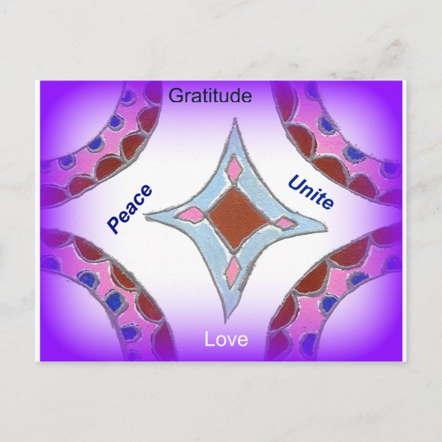 Postal "Gratitude Peace Love Unite" Mandala Art Print (Anverso)