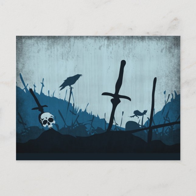 Postal Graveyard con Skulls y Ravens (Anverso)