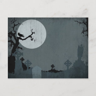 Postal Graveyard y Luna llena para Halloween