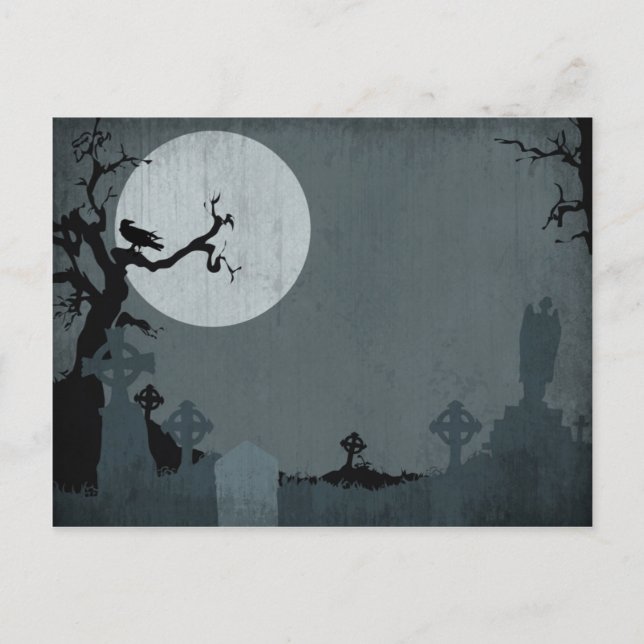 Postal Graveyard y Luna llena para Halloween (Anverso)