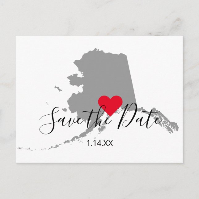 Postal Gray Alaska Map Shape Save the Date (Anverso)