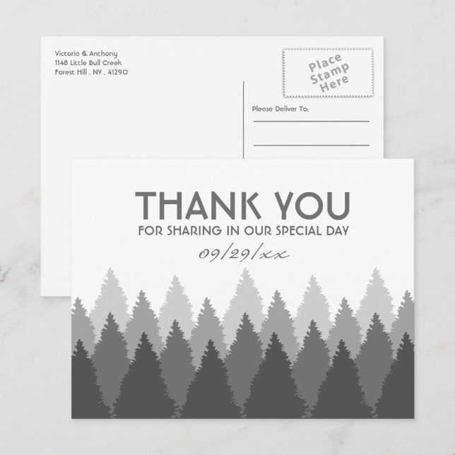 Postal Gray Forest Range Woodland Boda Gracias (Anverso / Reverso)