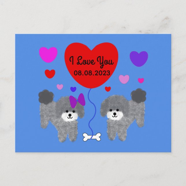 Postal Gray Poodle Valentine #1-2 Postcard (Anverso)