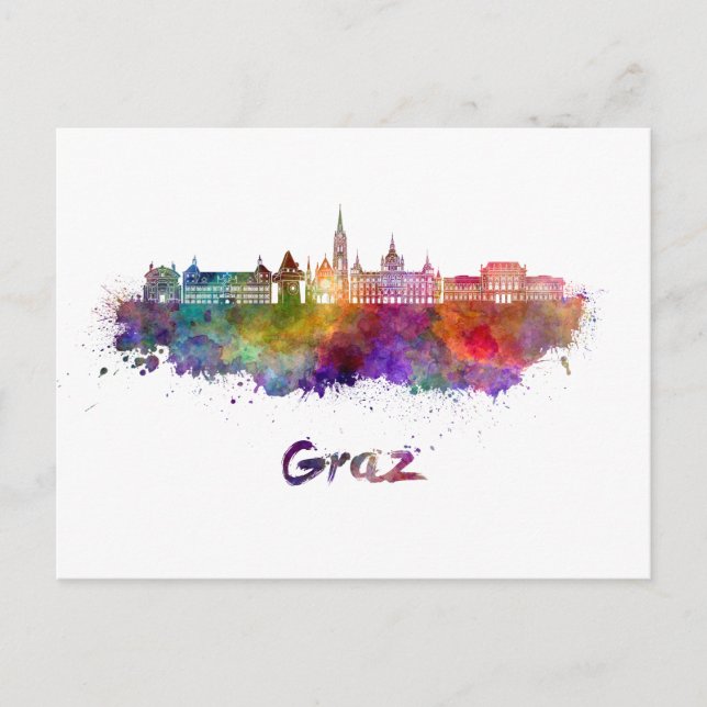Postal Graz skyline in watercolor (Anverso)