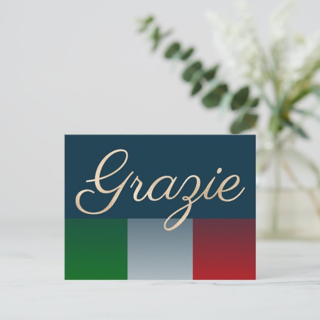 Postal Grazie de oro sobre la banderita italiana (Anverso de pie)