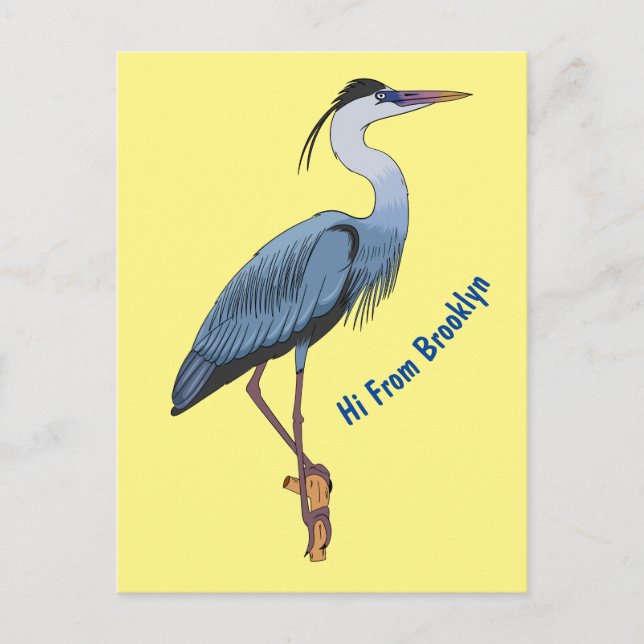 Postal Great blue heron cartoon illustration  (Anverso)