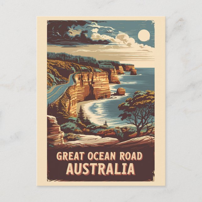Postal Great Ocean Road Ilustracion Australia Viajes de a (Anverso)